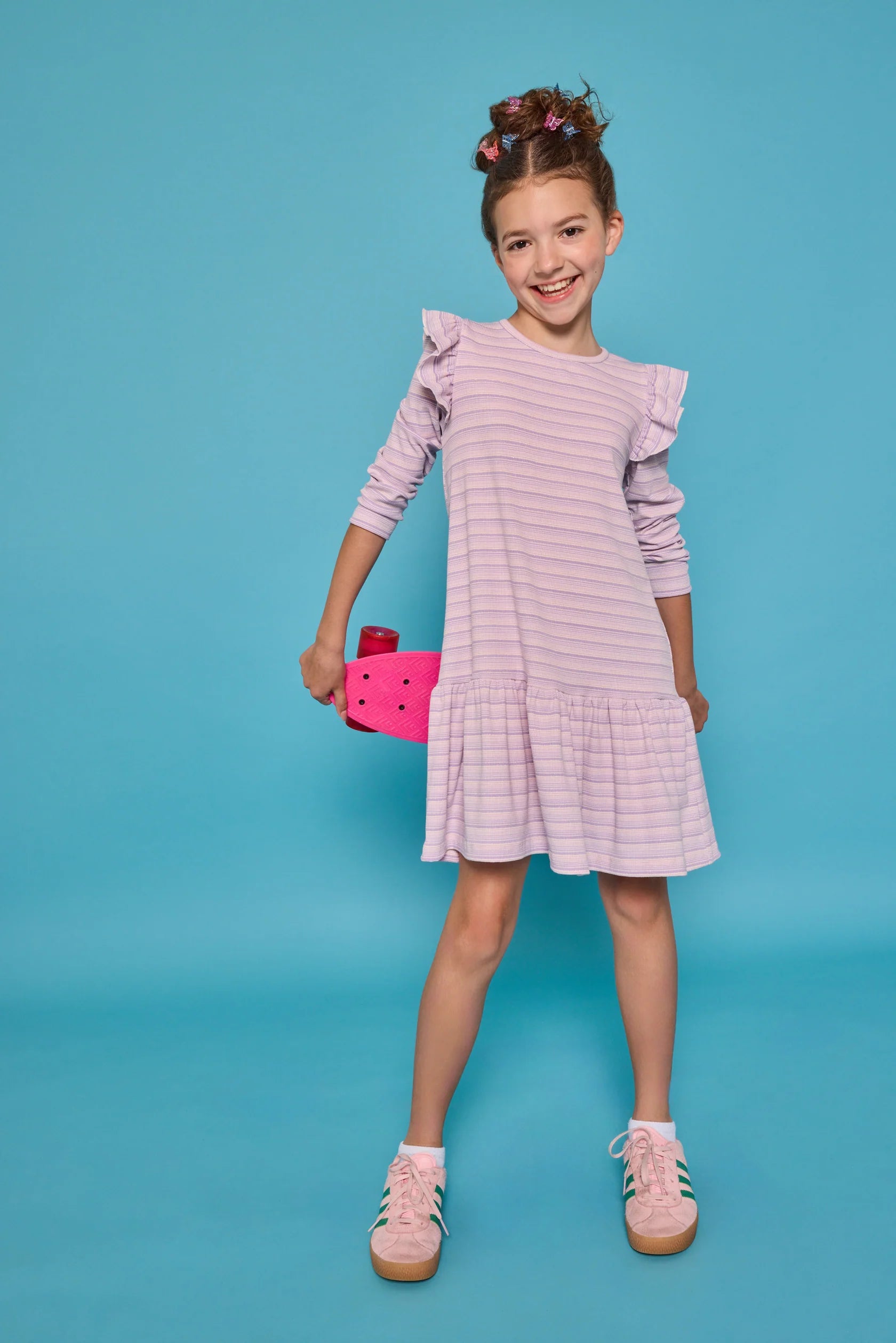 Sadie T-Shirt Dress- Lavender Sparkle Stripe