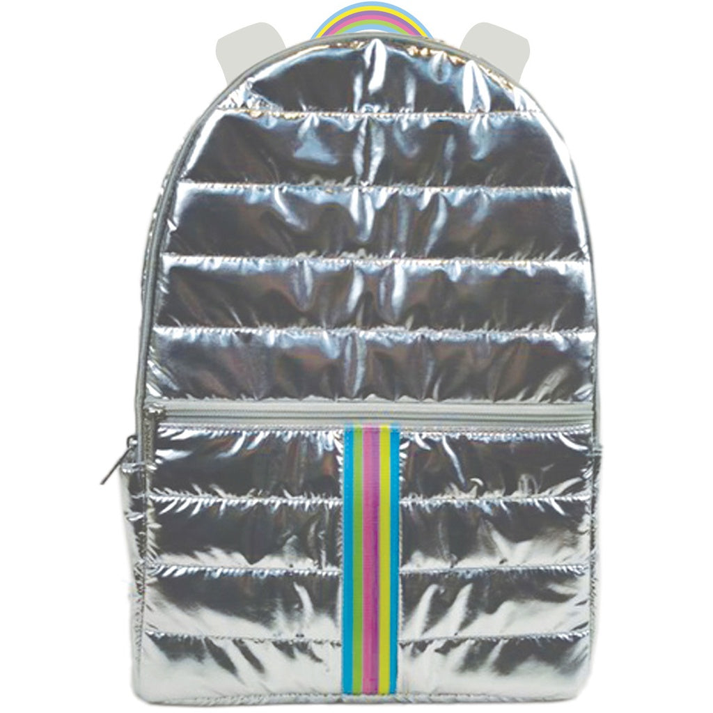 Silver Metallic Rainbow Puffer Backpack