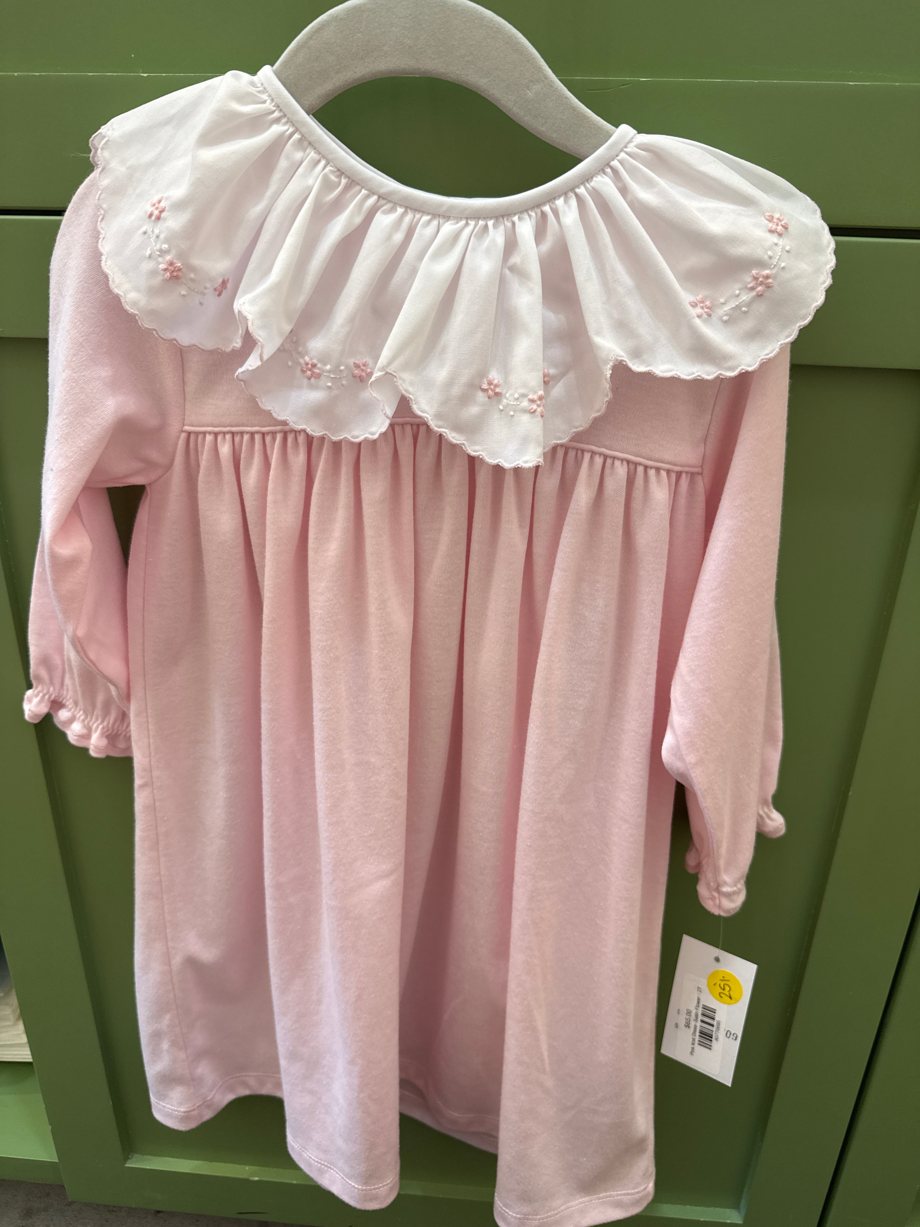 Pink Knit Dress- Satin Flower