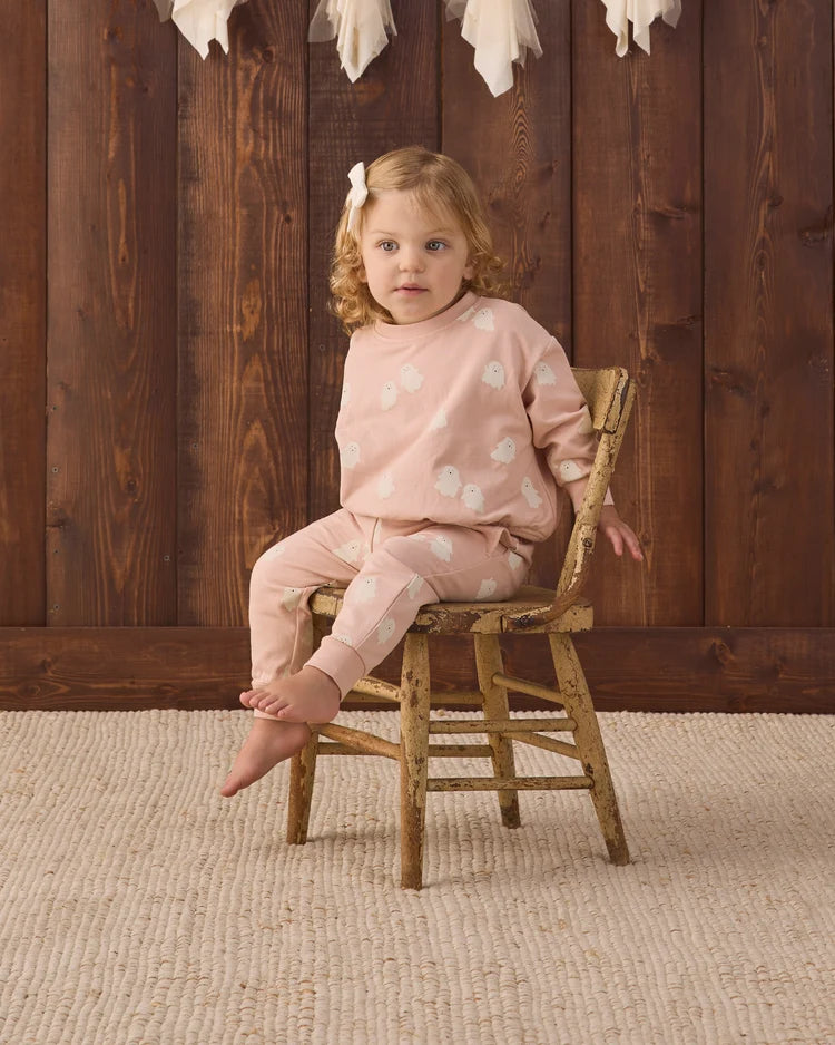 Relaxed Fleece Sweat Set- Pink Ghost