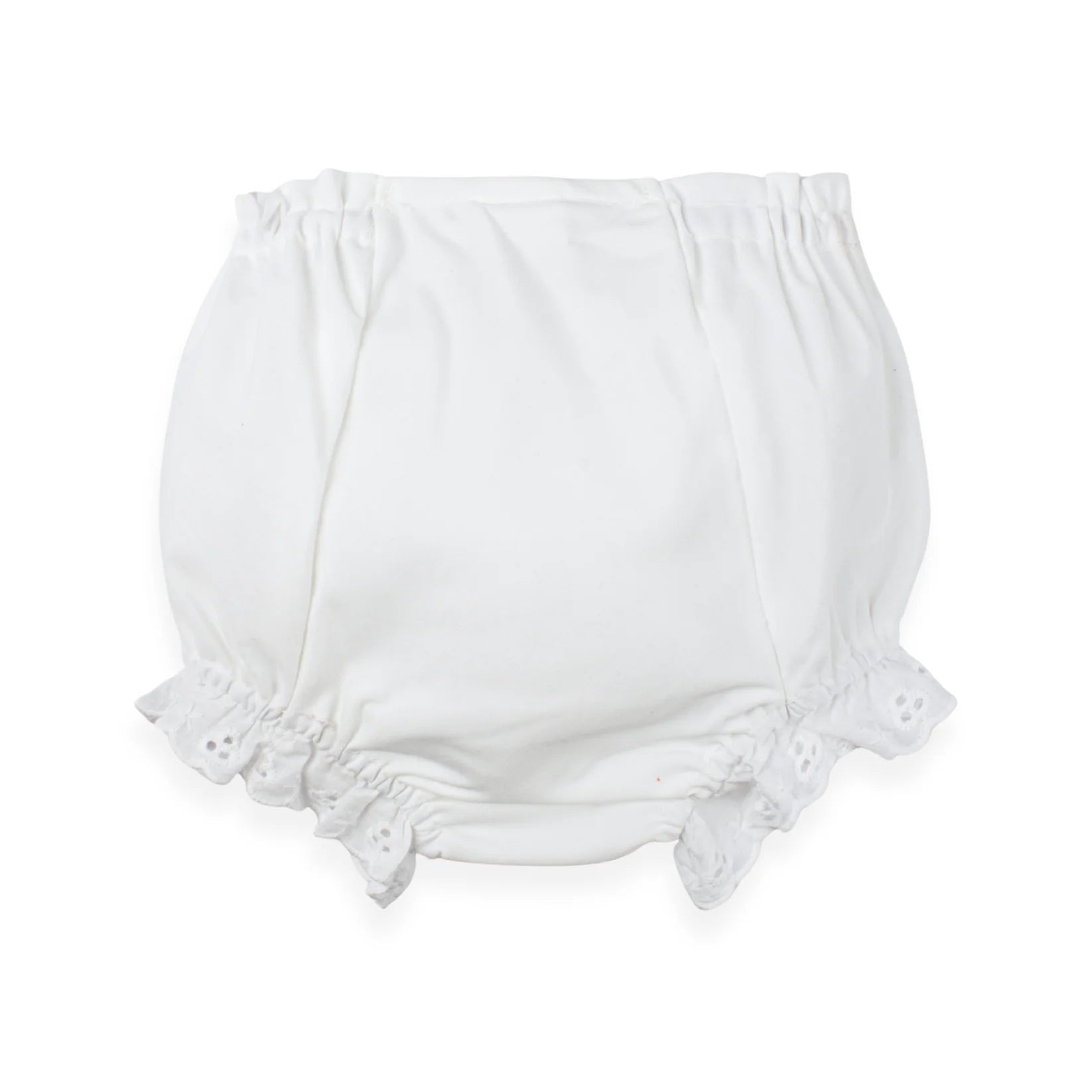 White Cotton Batiste Baby Diaper Cover with Eyelet Ruffle