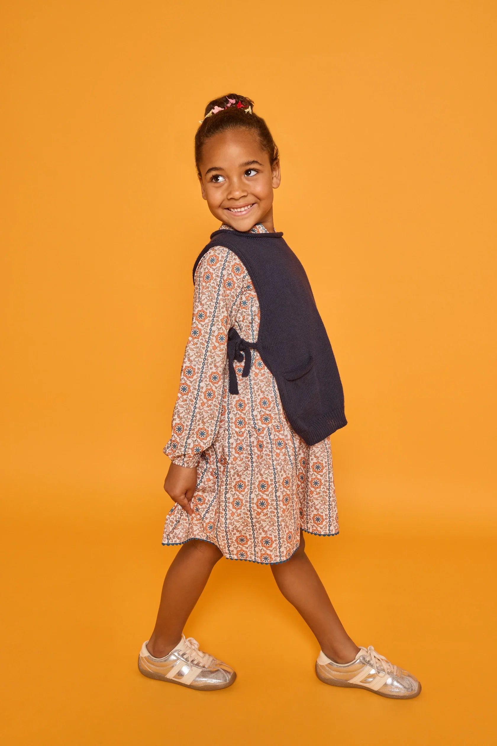 Long Sleeved Positano Dress - Verbier Vines Orange