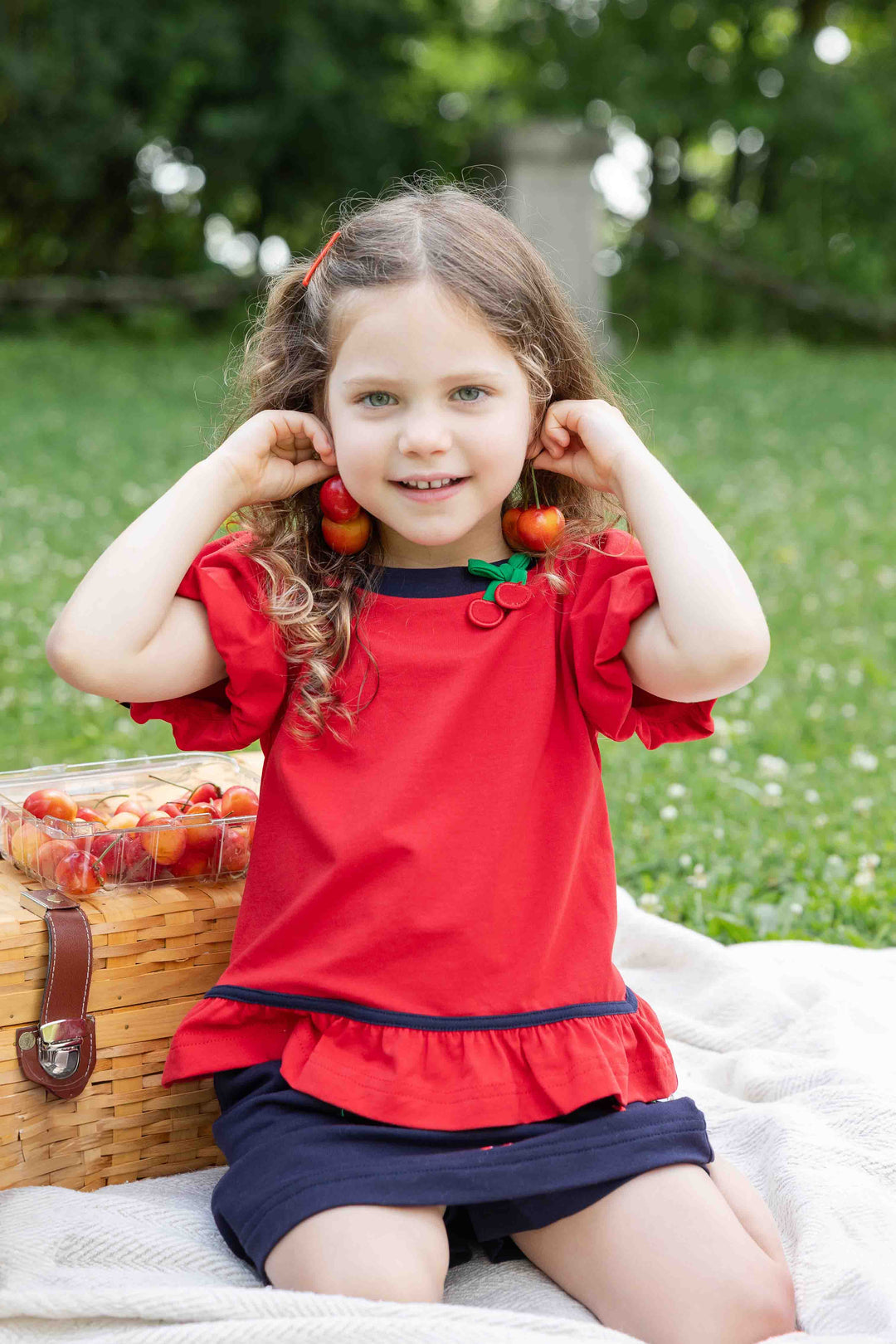 Bubble Sleeve Top With Cherries