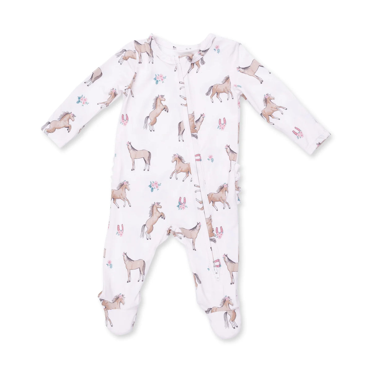 I Love Horses Ruffle Back Zipper Footie
