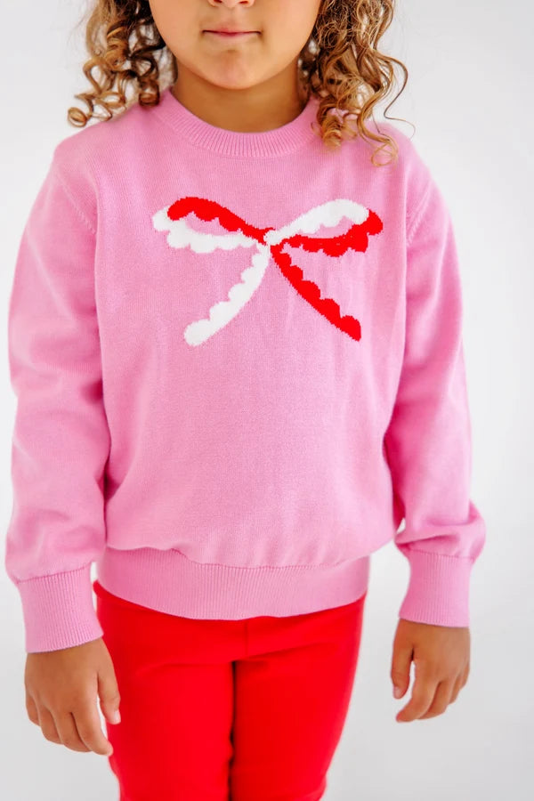 Isabelle's Intarsia Sweater- Hamptons Hot Pink Bow