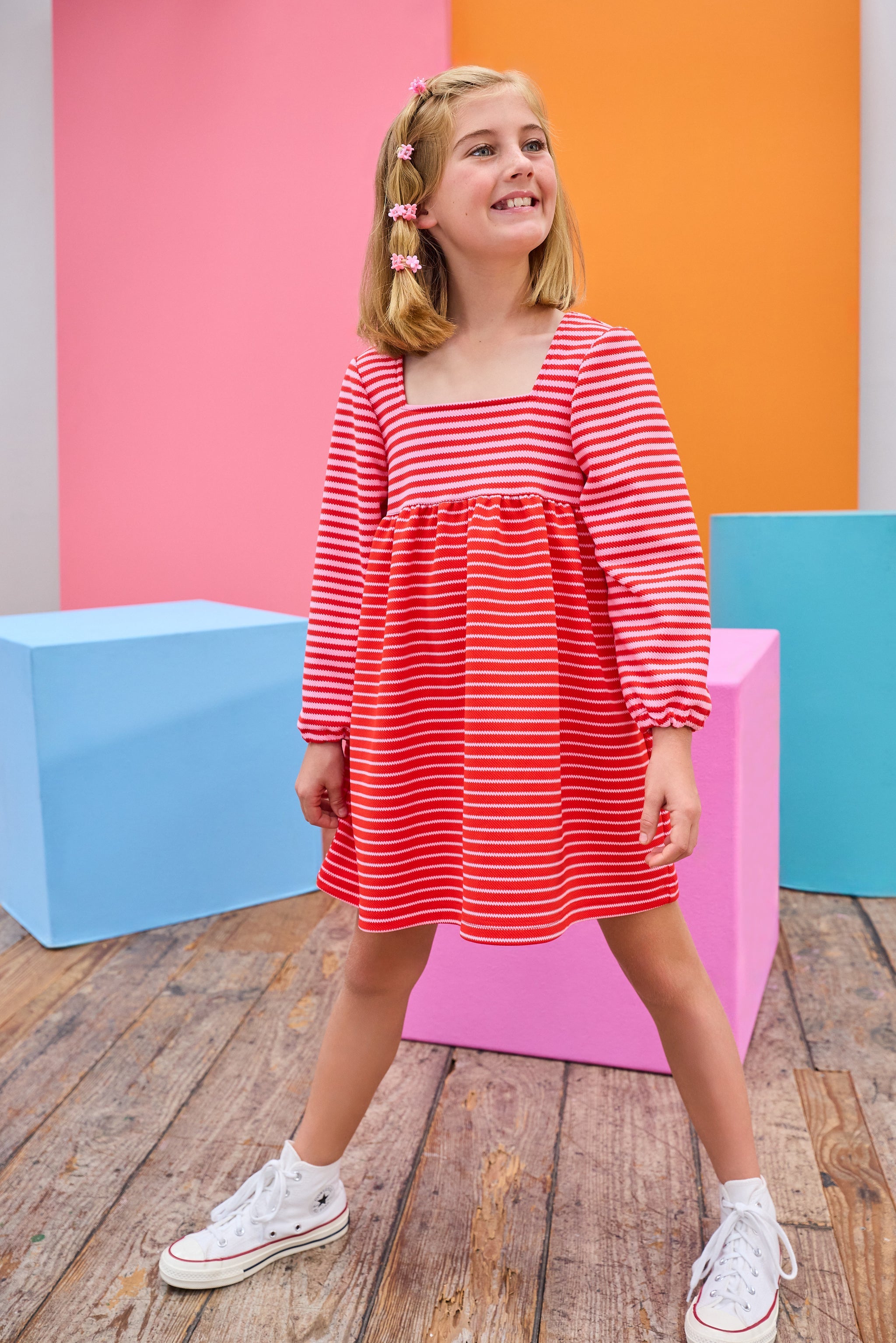 Cora Dress - Red & Pink Pique Stripe