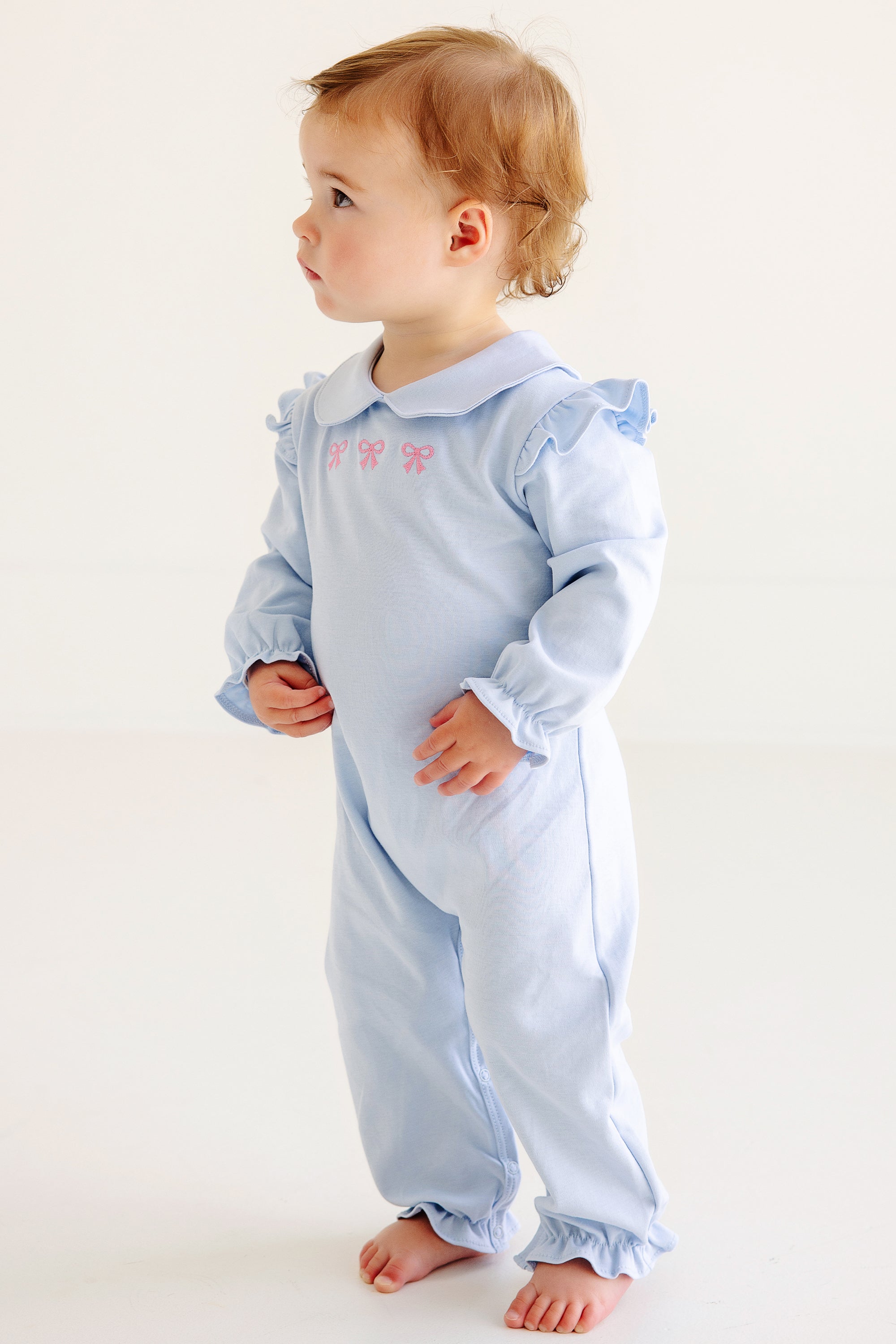 Biltmore Romper - Buckhead Blue with Bow Embroidery
