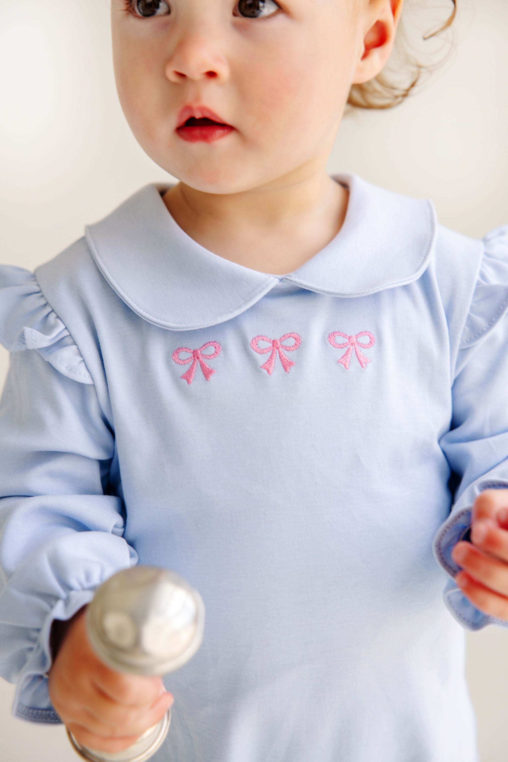 Biltmore Romper - Buckhead Blue with Bow Embroidery