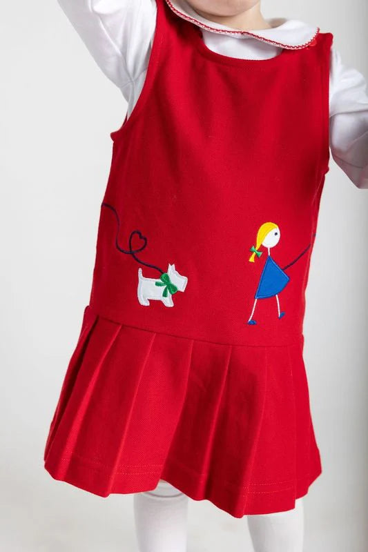 Pique Knit Jumper With Girl Walking Dog