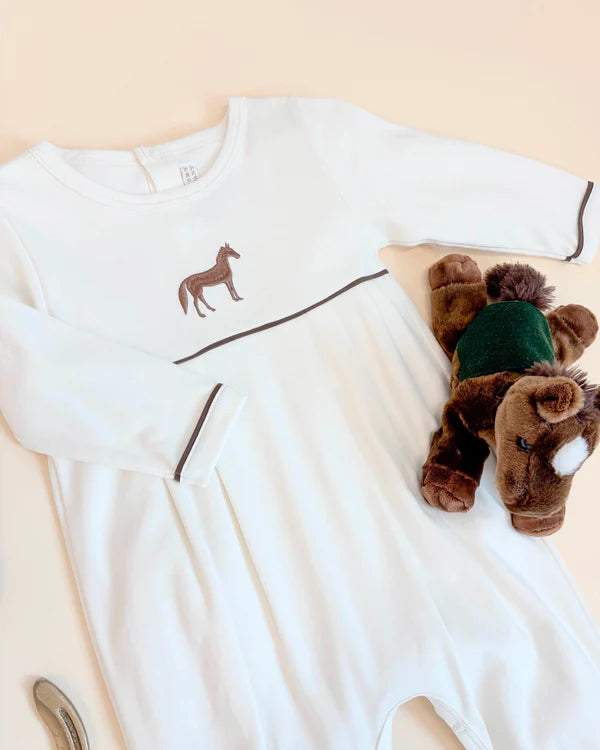 Long Sleeve Bradford Romper- Palmetto Pearl/ Gray Bay Brown Horse