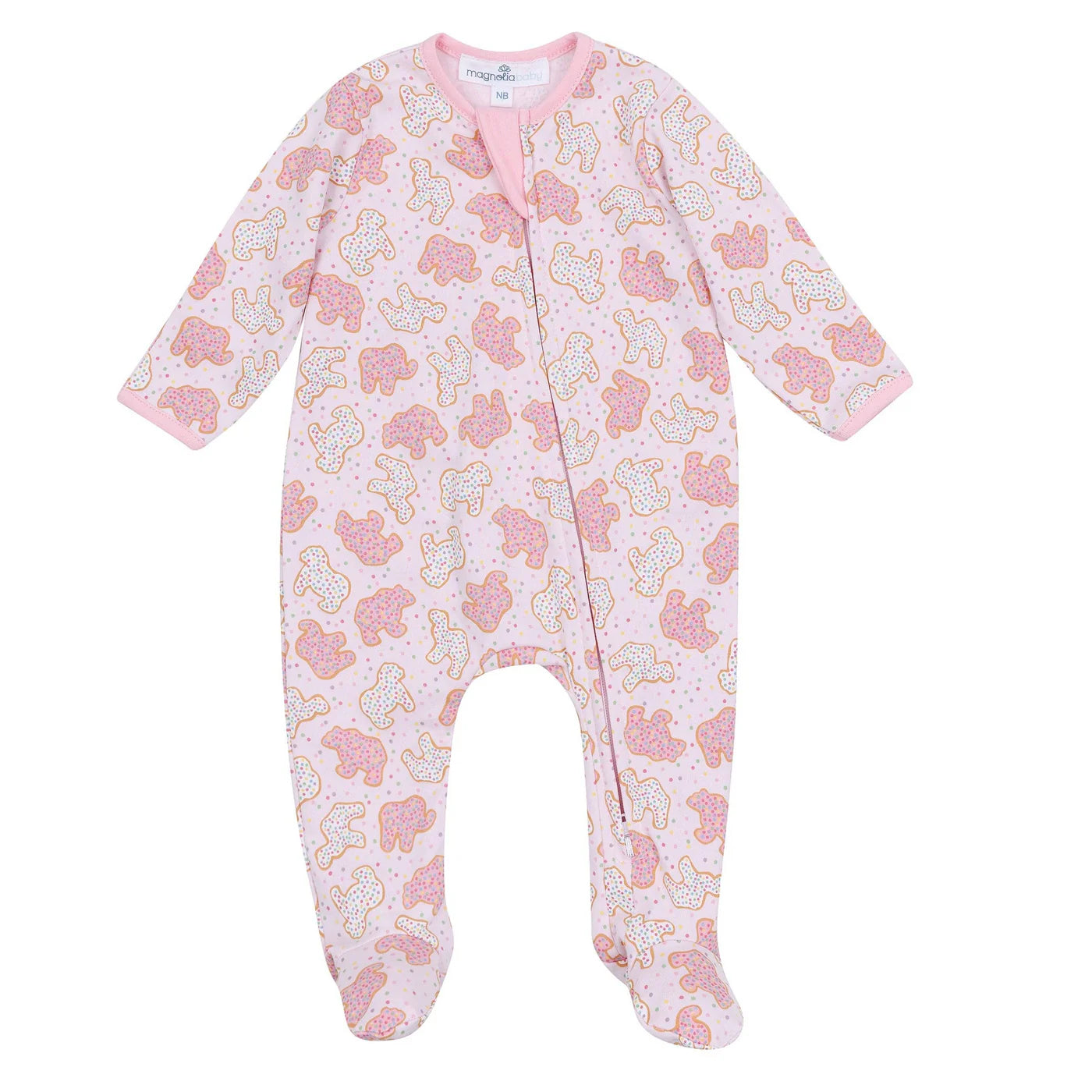 Animal Crackers Zip Footie- Pink