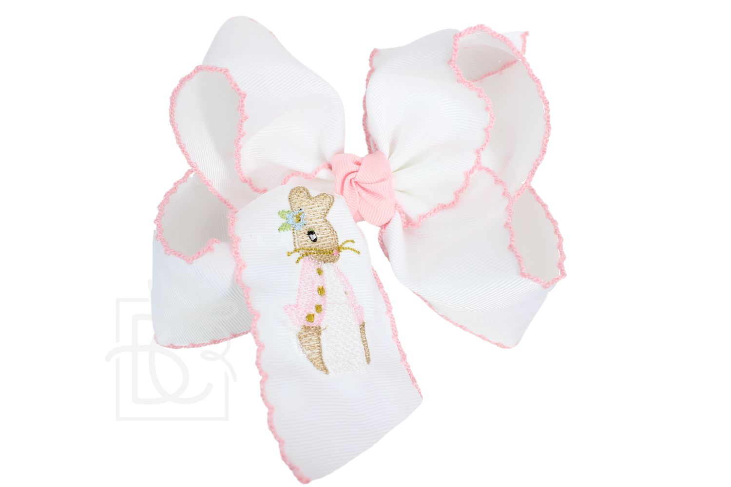 Petunia Rabbit Embroidered Crochet Edge Grosgrain Bow