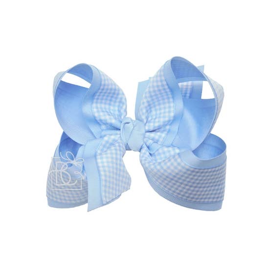 Jumbo Layered Gingham/Grosgrain Bow On Clip