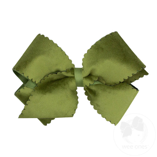 Small King Scalloped Edge Faux Velvet Overlay Bow