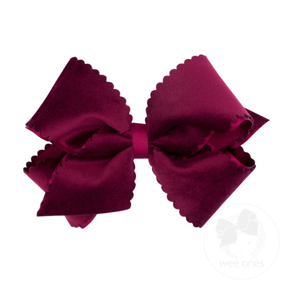 Small King Scalloped Edge Faux Velvet Overlay Bow
