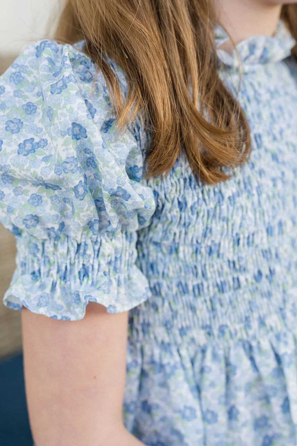 Blue Green Floral Smocked Dress