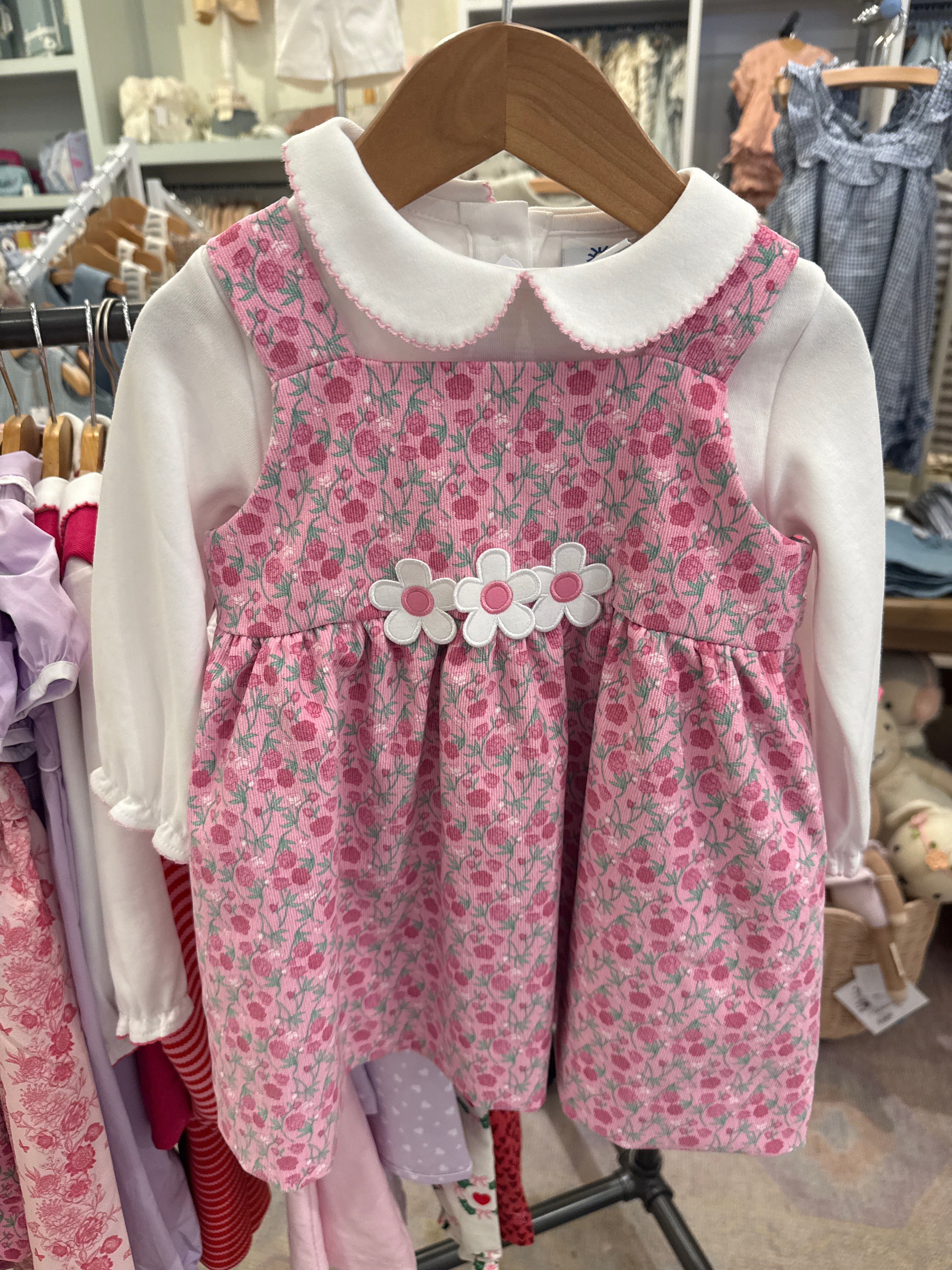 Floral Corduroy Jumper Set- Light Pink Trim Blouse