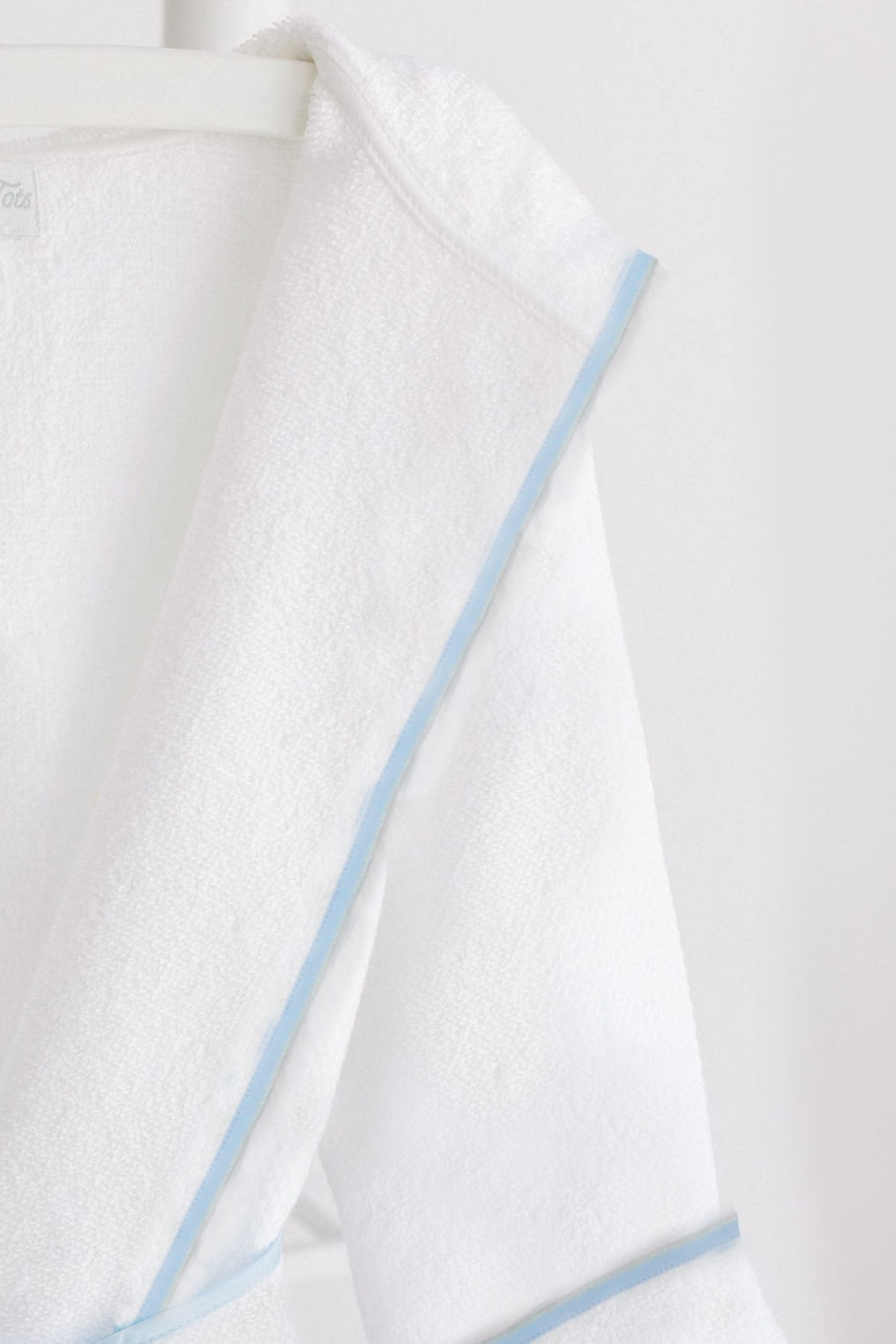 Hooded Bathrobe- White w/ Blue Trim