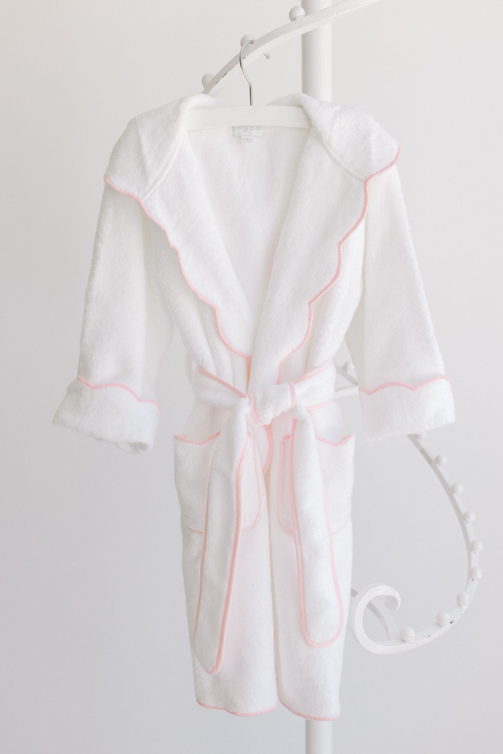 Hooded Bathrobe- Pink Scalloped Trim