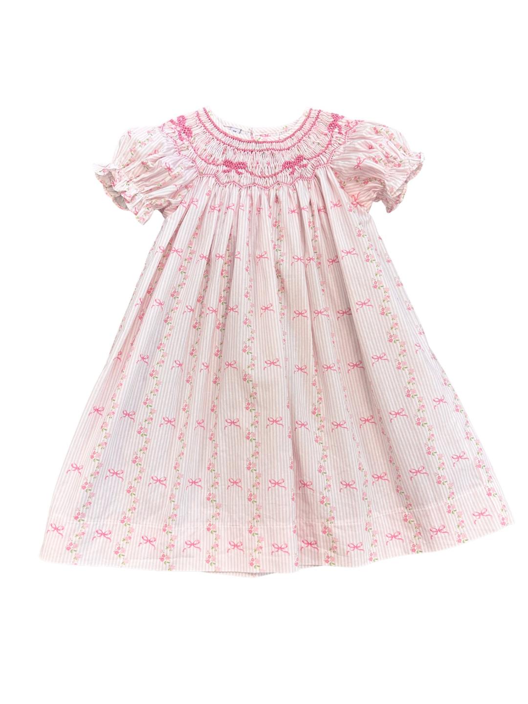 Britney Pink Stripe Bow Smock Dress
