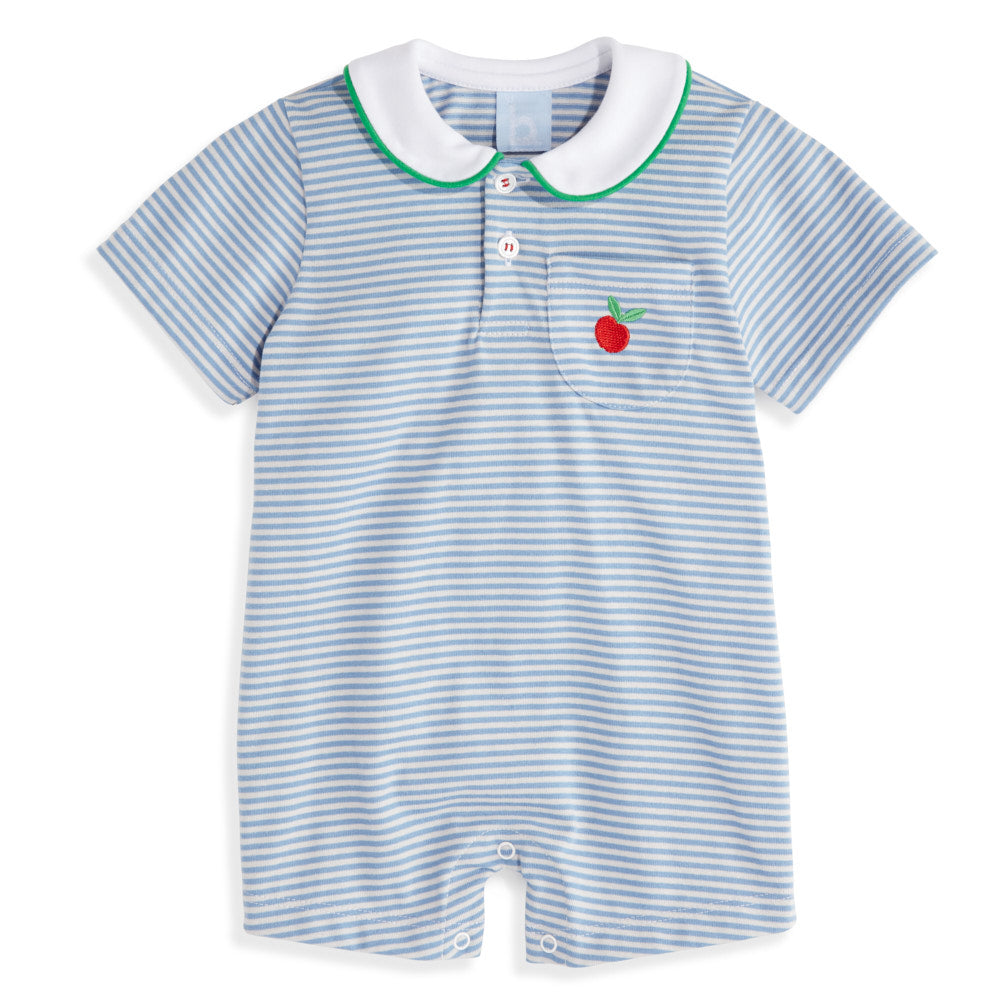 Striped Jersey Applique Romper - Apple