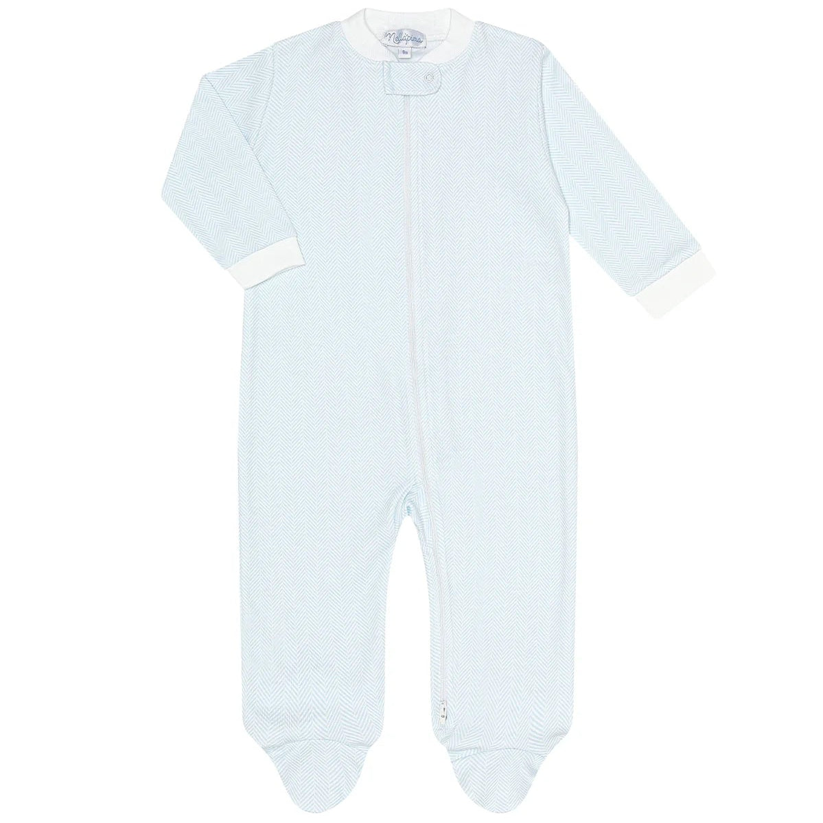 Blue Herringbone Zipper Footie