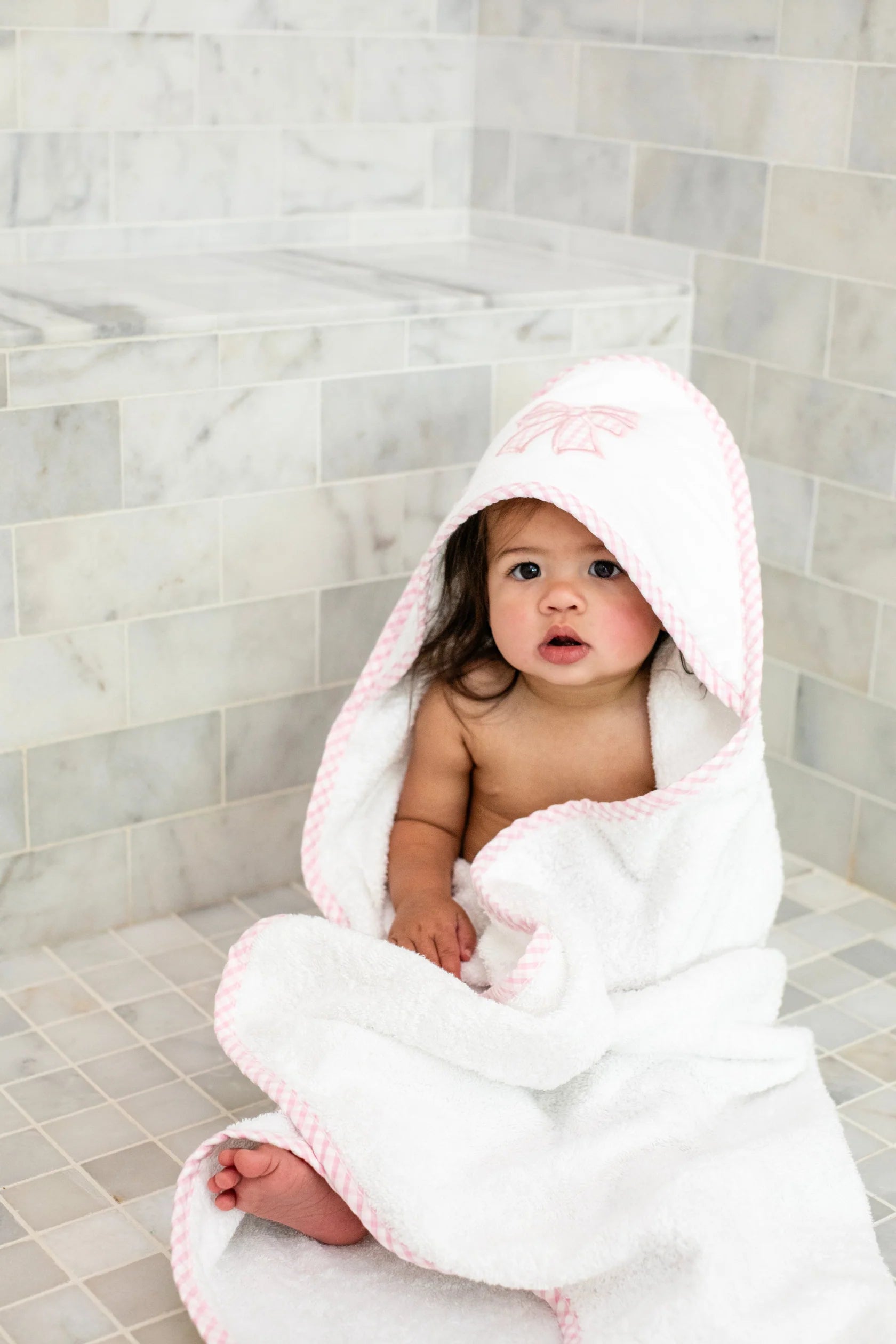 Bow Baby Hooded Towel & Washcloth Set- Pink