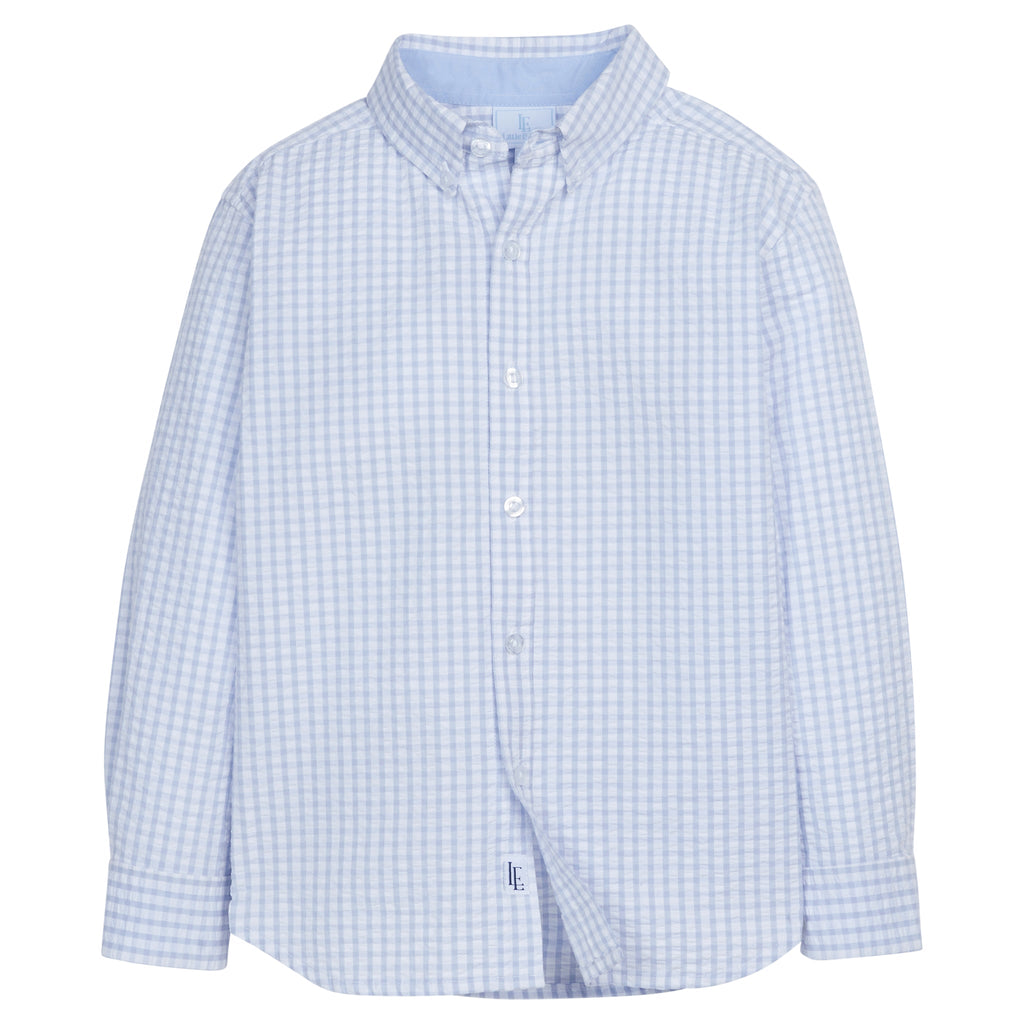Button Down Shirt - Light Blue Seersucker Check