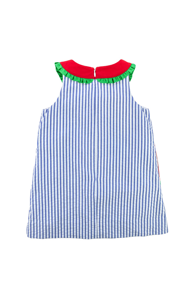 Seersucker Dress With Watermelon Pockets
