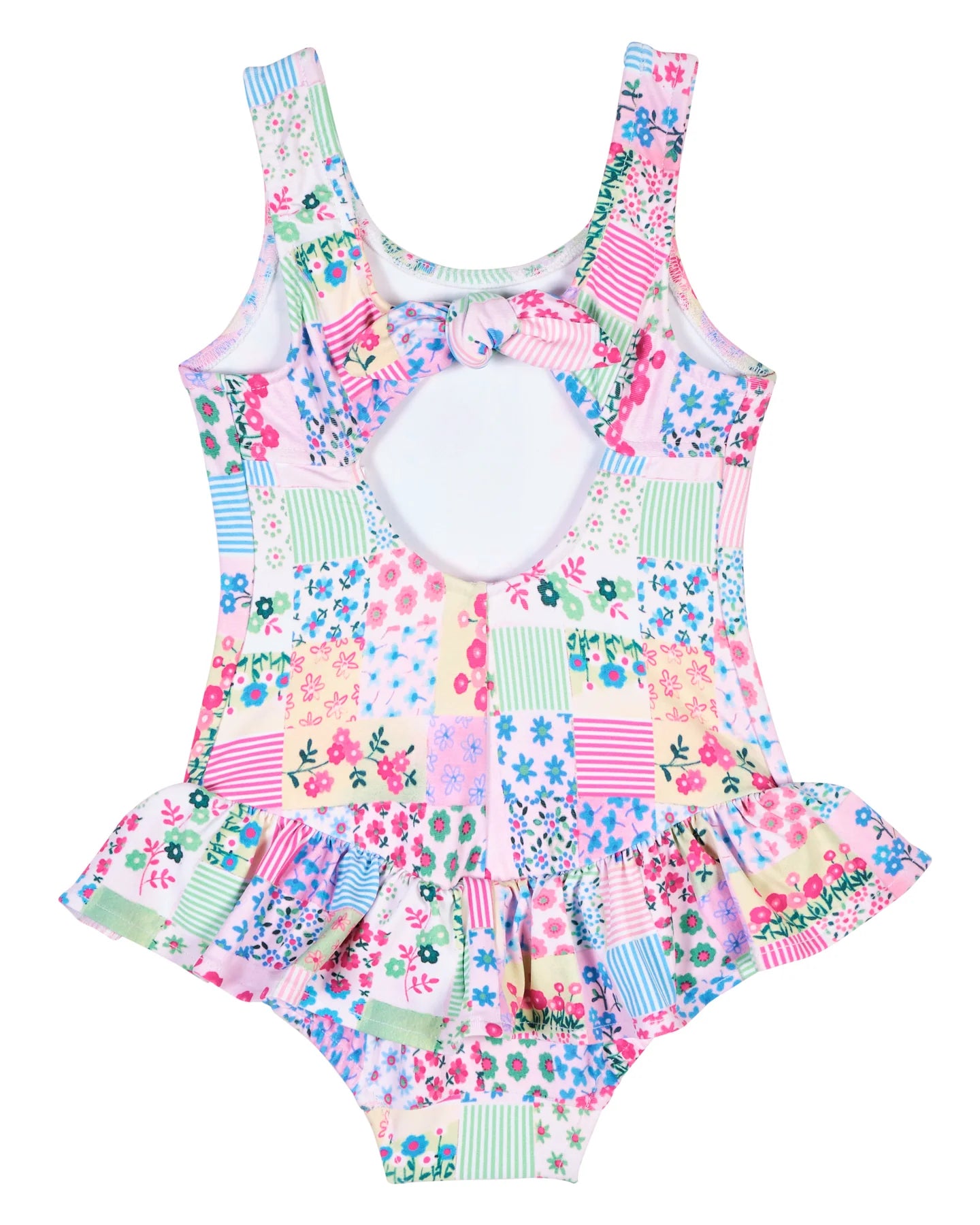 Patchwork Floral Hip Ruffle Swimsuit
