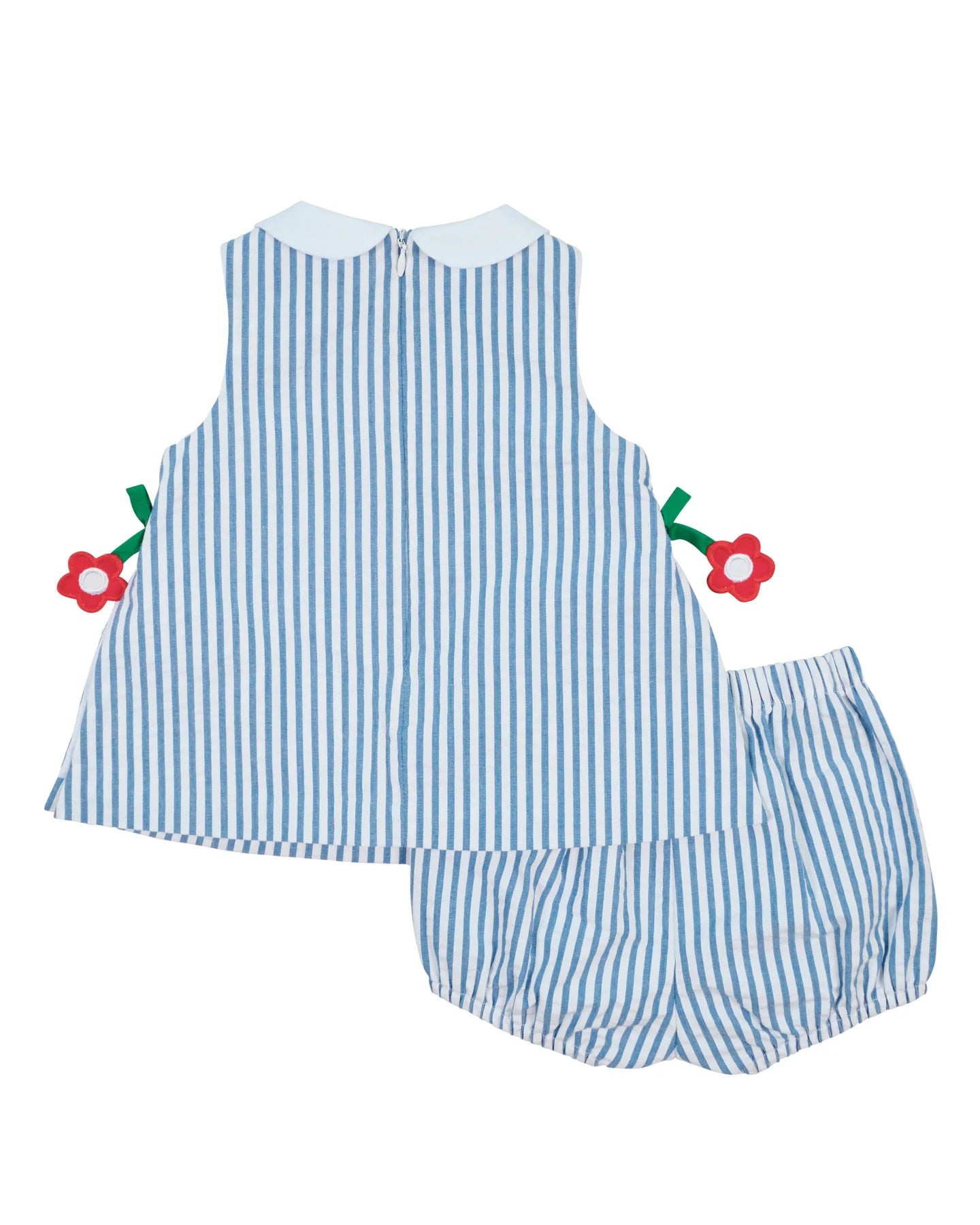 Seersucker Dress & Bloomer With Flowers