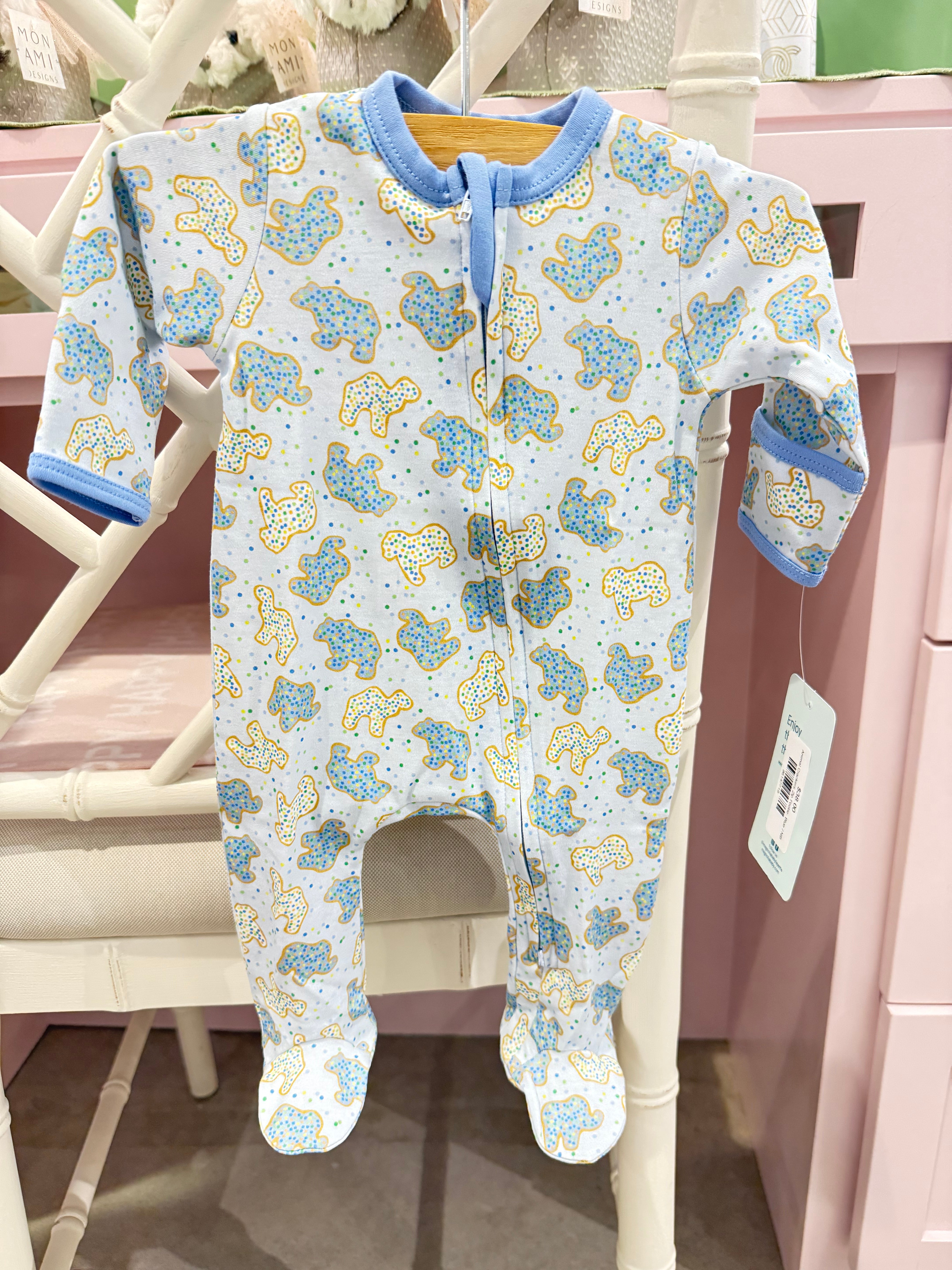 Animal Crackers Zip Footie- Blue