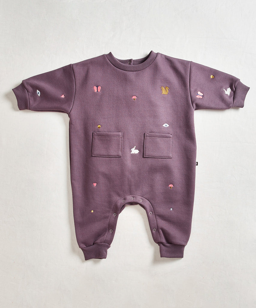 Raisin Embroidered Terry Romper