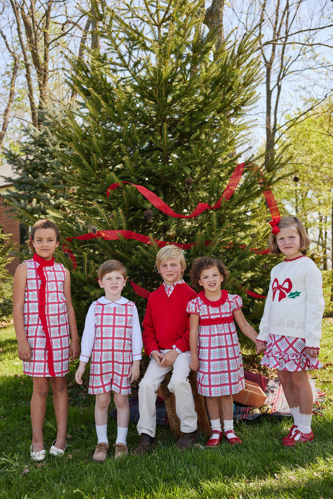 Button Tab John John Set - Holiday Plaid