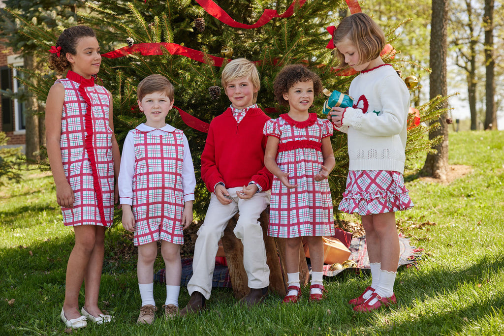 Button Tab John John Set - Holiday Plaid