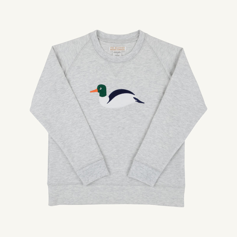 Cassidy Comfy Crewneck- Grantley Grey Duck Applique
