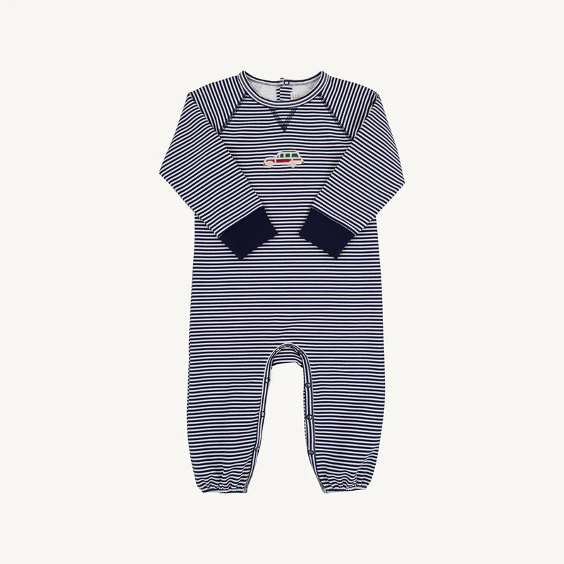 Cassidy Comfy Crewneck Romper- Nantucket Navy Stripe