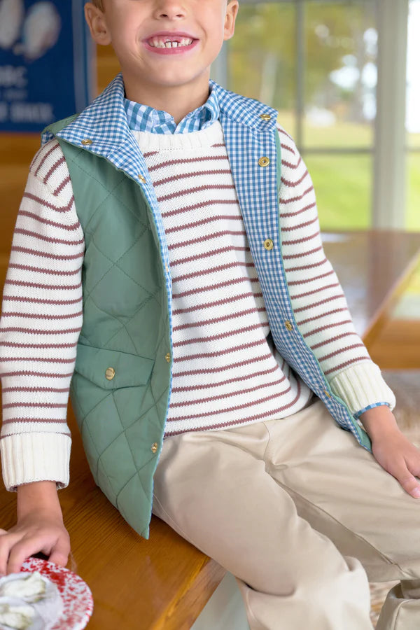 Isaac's Sweater- Palmetto Pearl and Gray Bay Brown Stripe