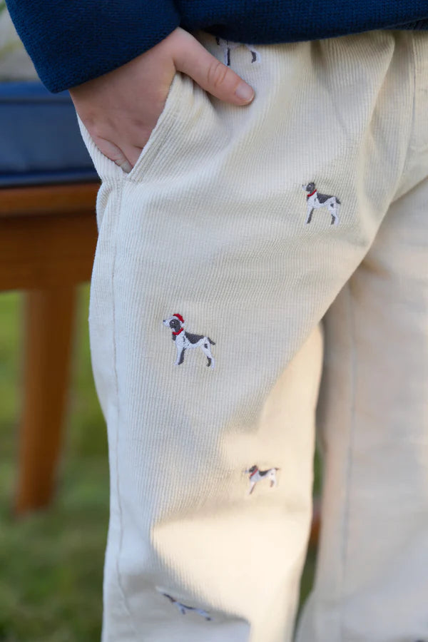 Critter Sheffield Pants (Corduroy)- Osprey Oatmeal Santa Dog