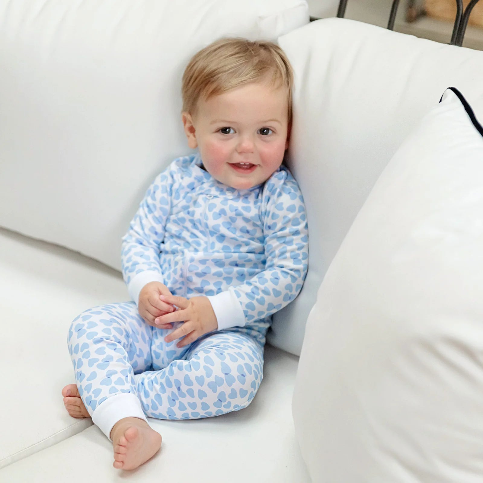 Parker Boys' Pima Cotton Zipper Pajama - Confetti Hearts Blue