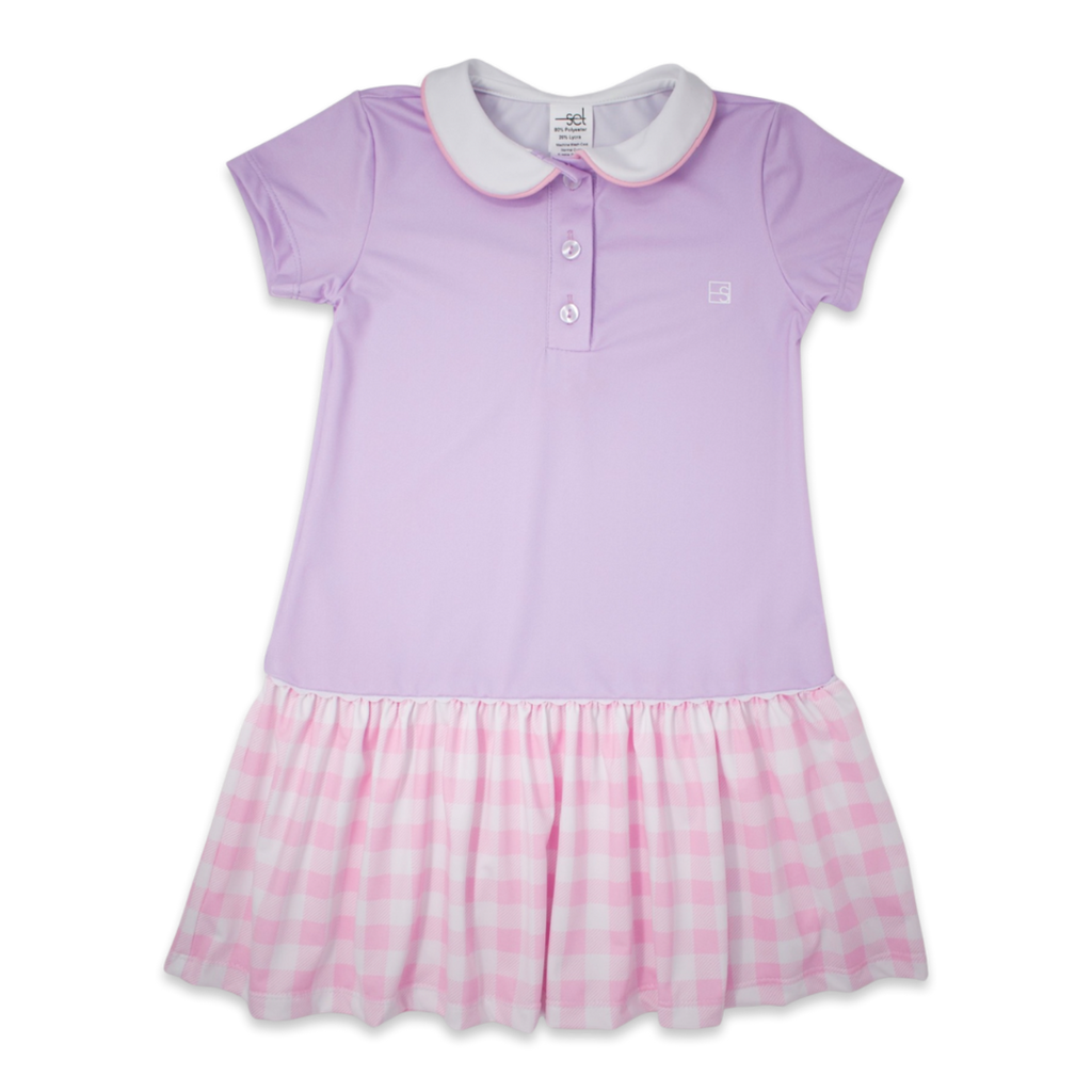 Darla Dropwaist Dress - Petal Purple, Cotton Candy Pink Buffalo Check