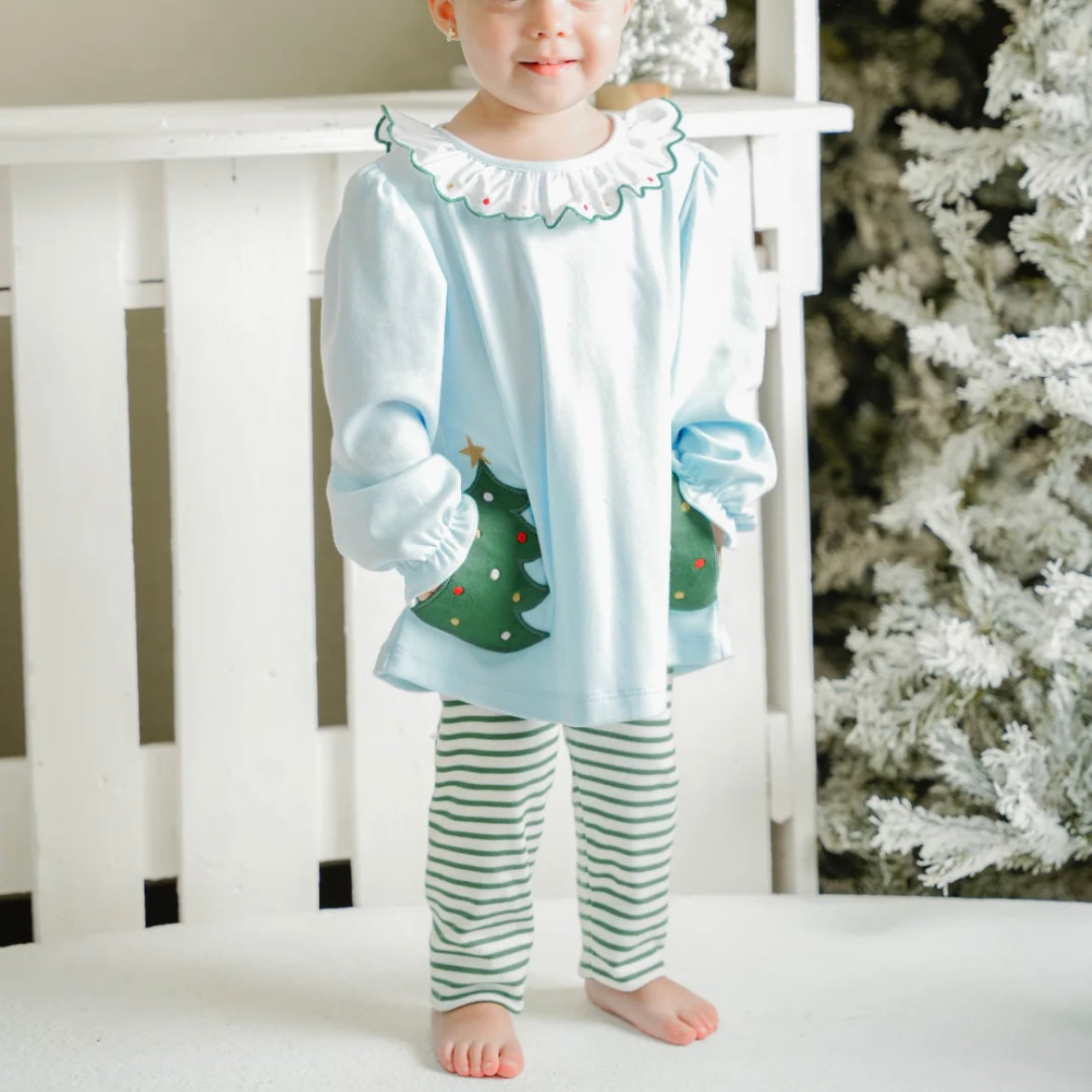 Light Blue Knit Christmas Tree Legging Set