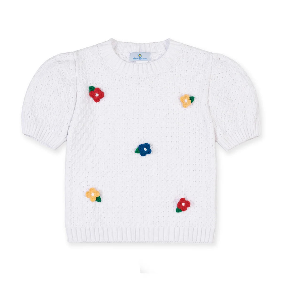 Short Sleeve Sweater with Crochet Flowers