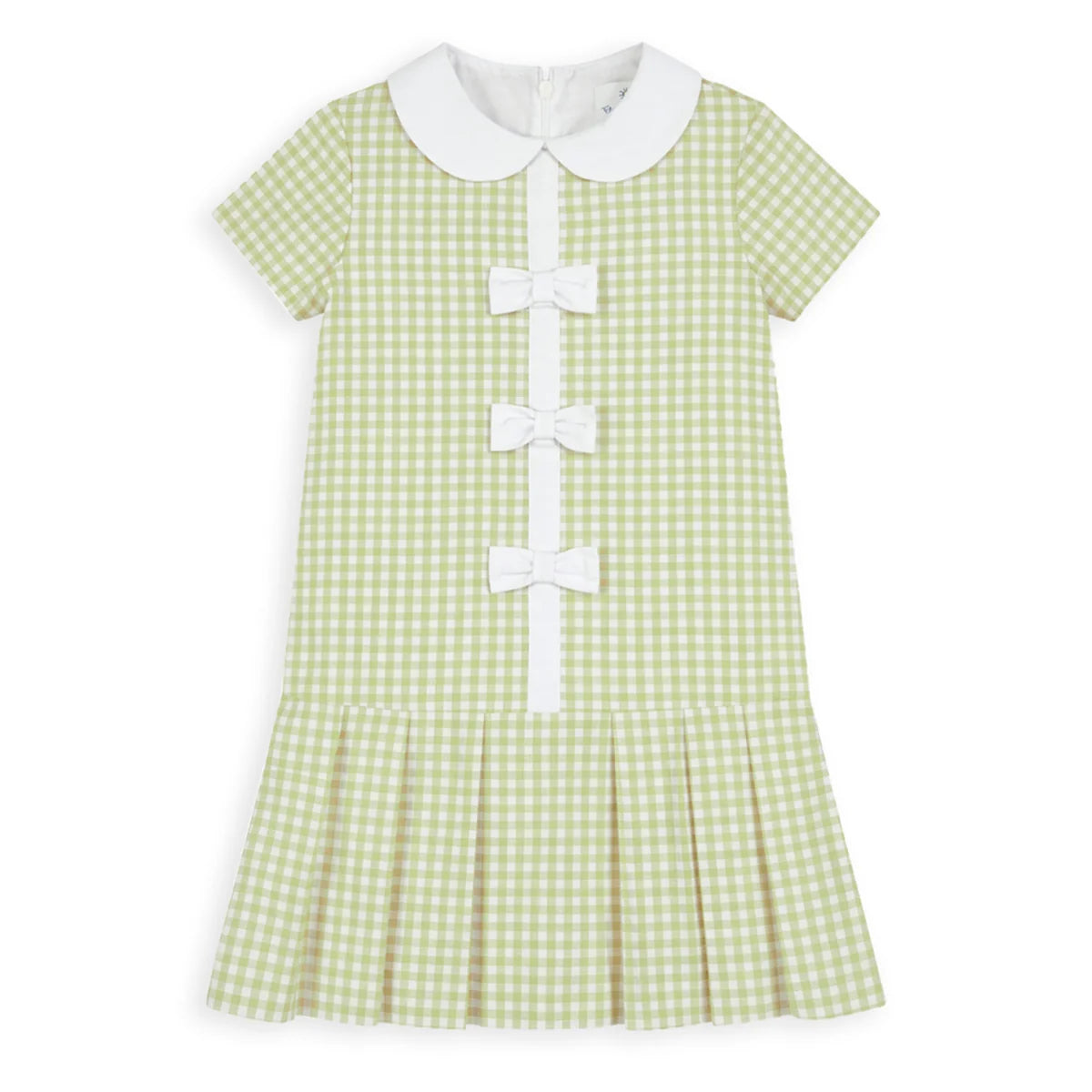 Check Dress with Pleated Skirt and Bows