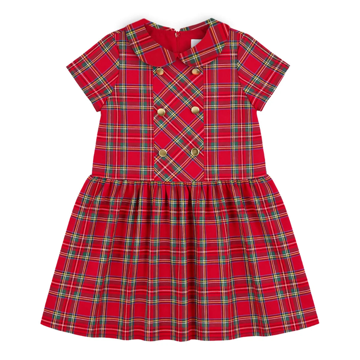 Plaid Dress with Double Breasted Buttons