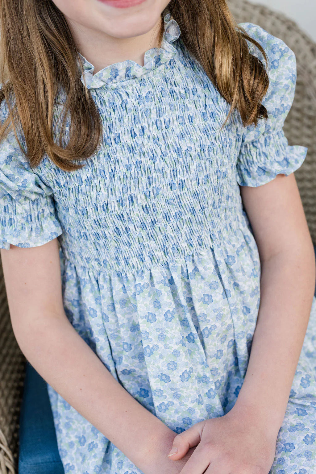 Blue Green Floral Smocked Dress