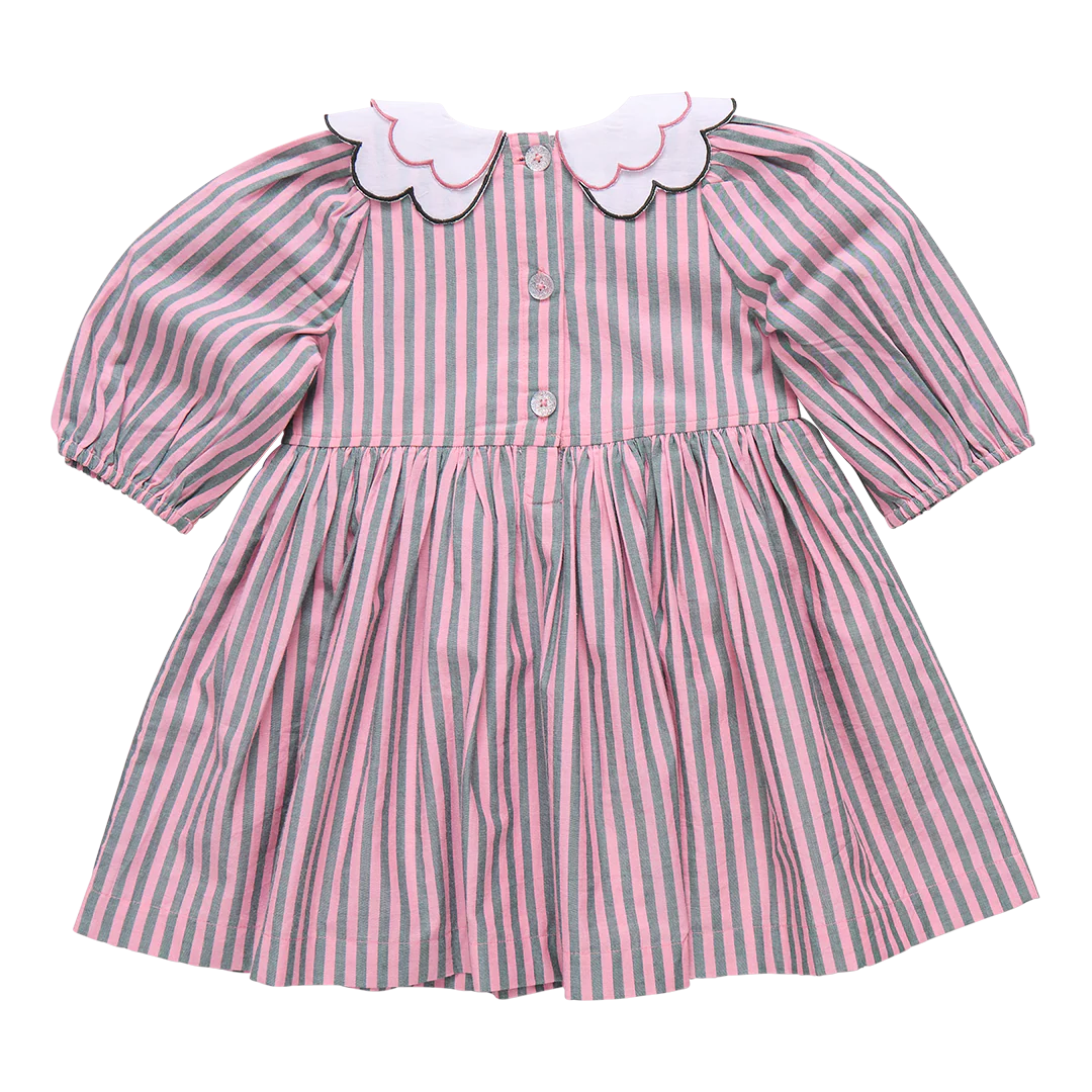 girls darcy dress- pink green stripe