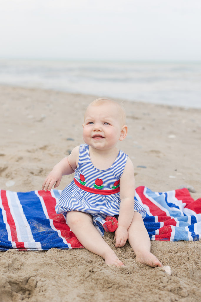 Seersucker Bubble Swimsuit with Tulips