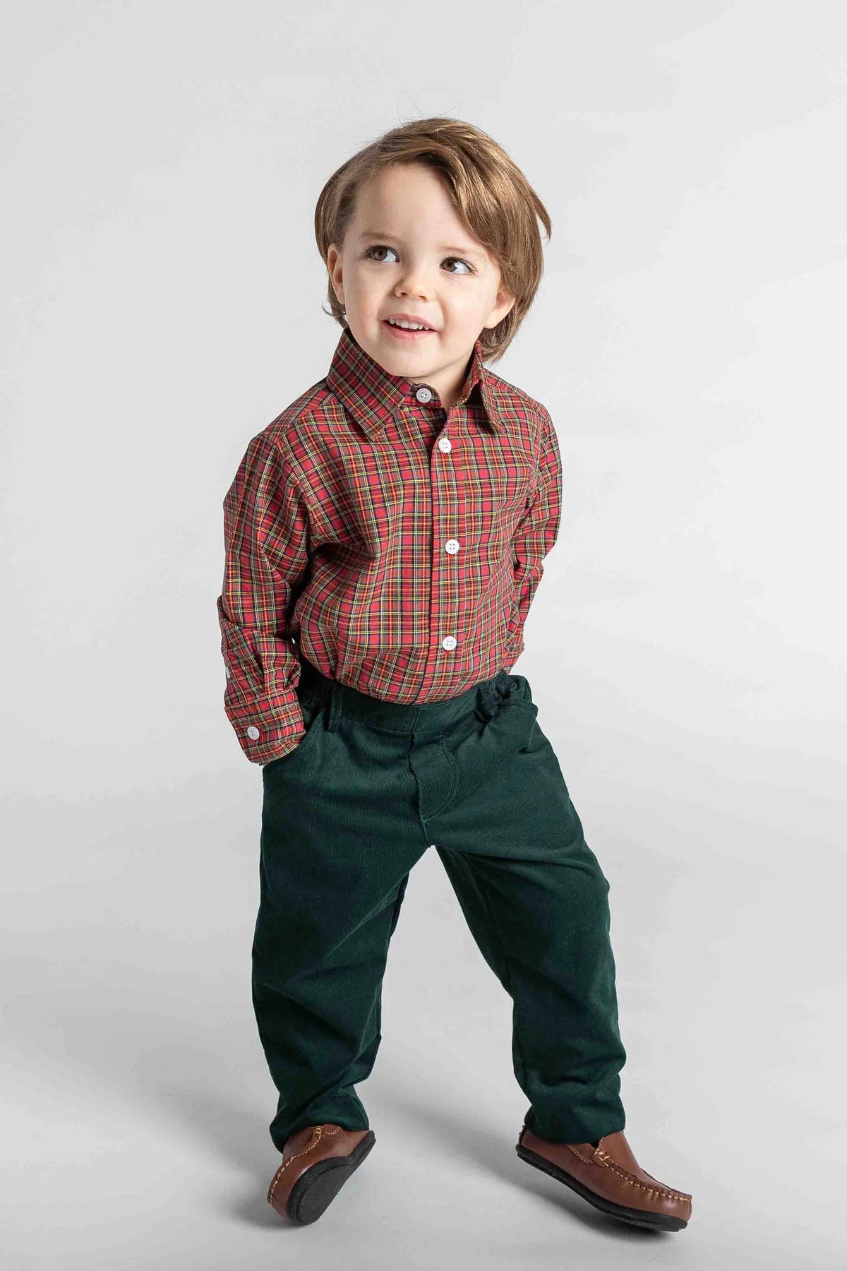 Green Corduroy Fake Fly Pants