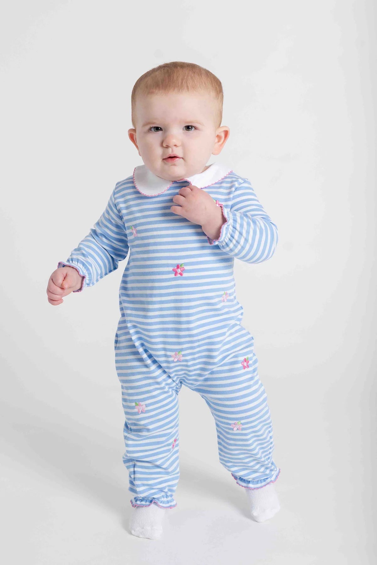 Stripe Knit Longall with Embroidered Flowers